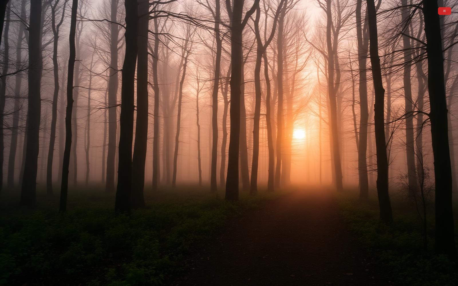 Misty forest at sunrise